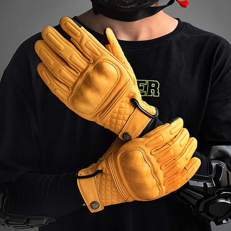 Motorcycle Gear Yellow - Gants de moto rétro en cuir
