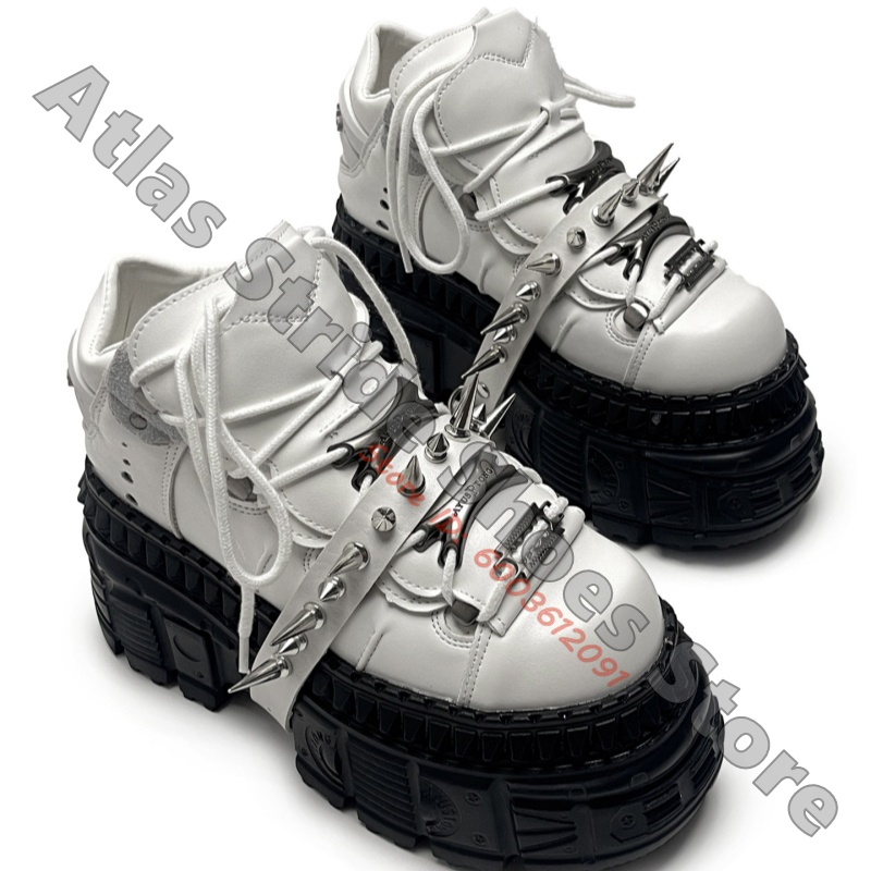 Motorcycle Gear White - Baskets plateforme punk blanches unisexes à