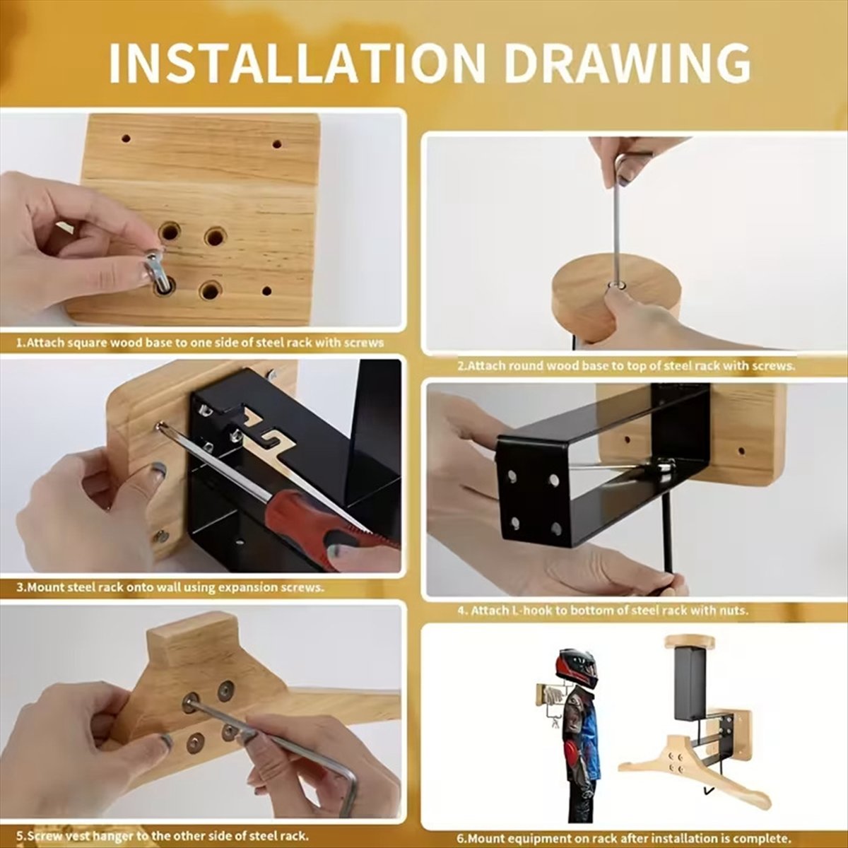 Motorcycle Gear Rack - Nouveauté : support mural en bois
