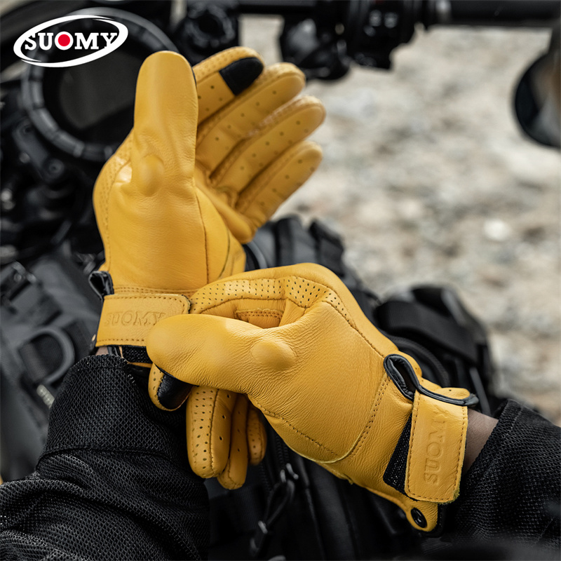 Gants de moto en cuir rétro ja - Motorcycle Gear Yellow avis et prix