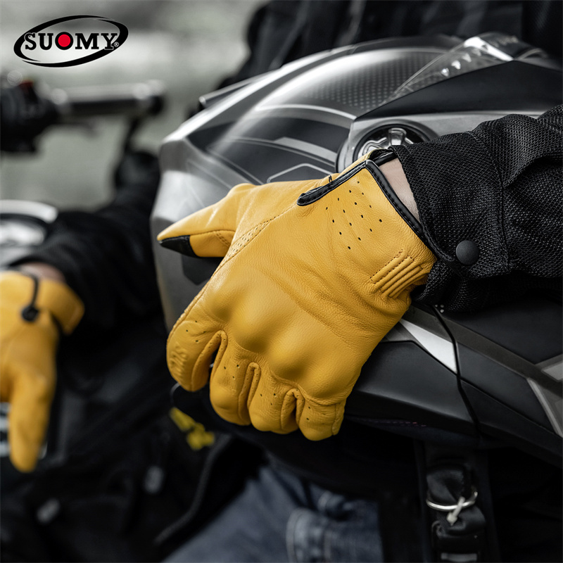 Gants de moto en cuir rétro ja - Motorcycle Gear Yellow avis et prix