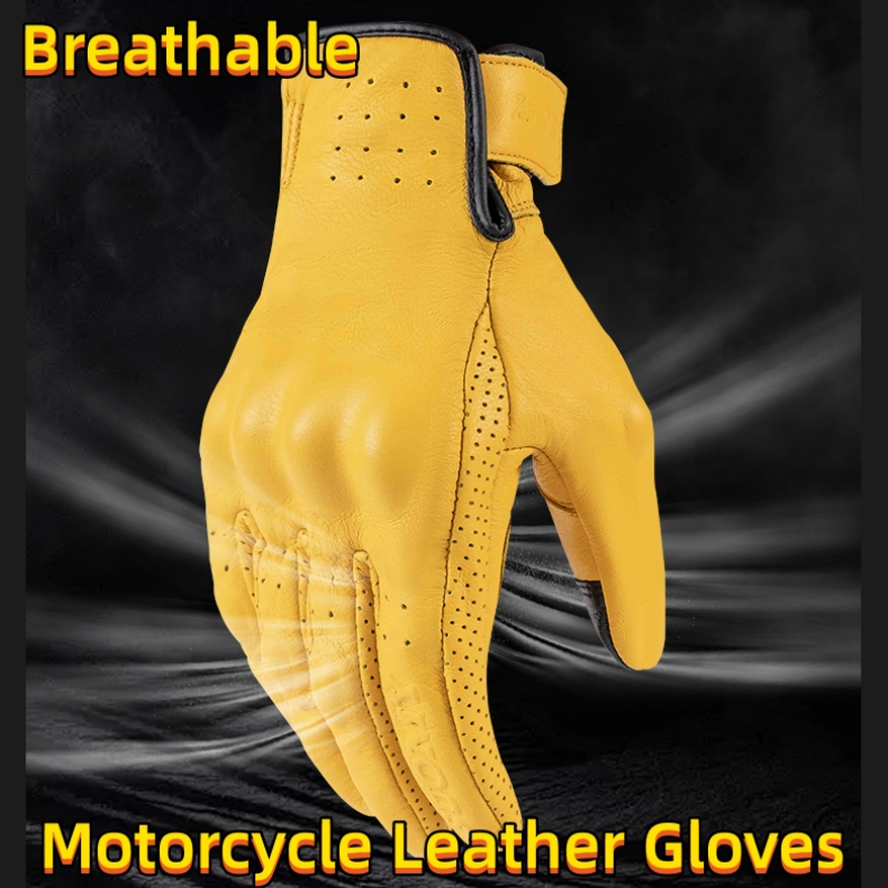 Gants de moto en cuir rétro ja - Motorcycle Gear Yellow avis et prix
